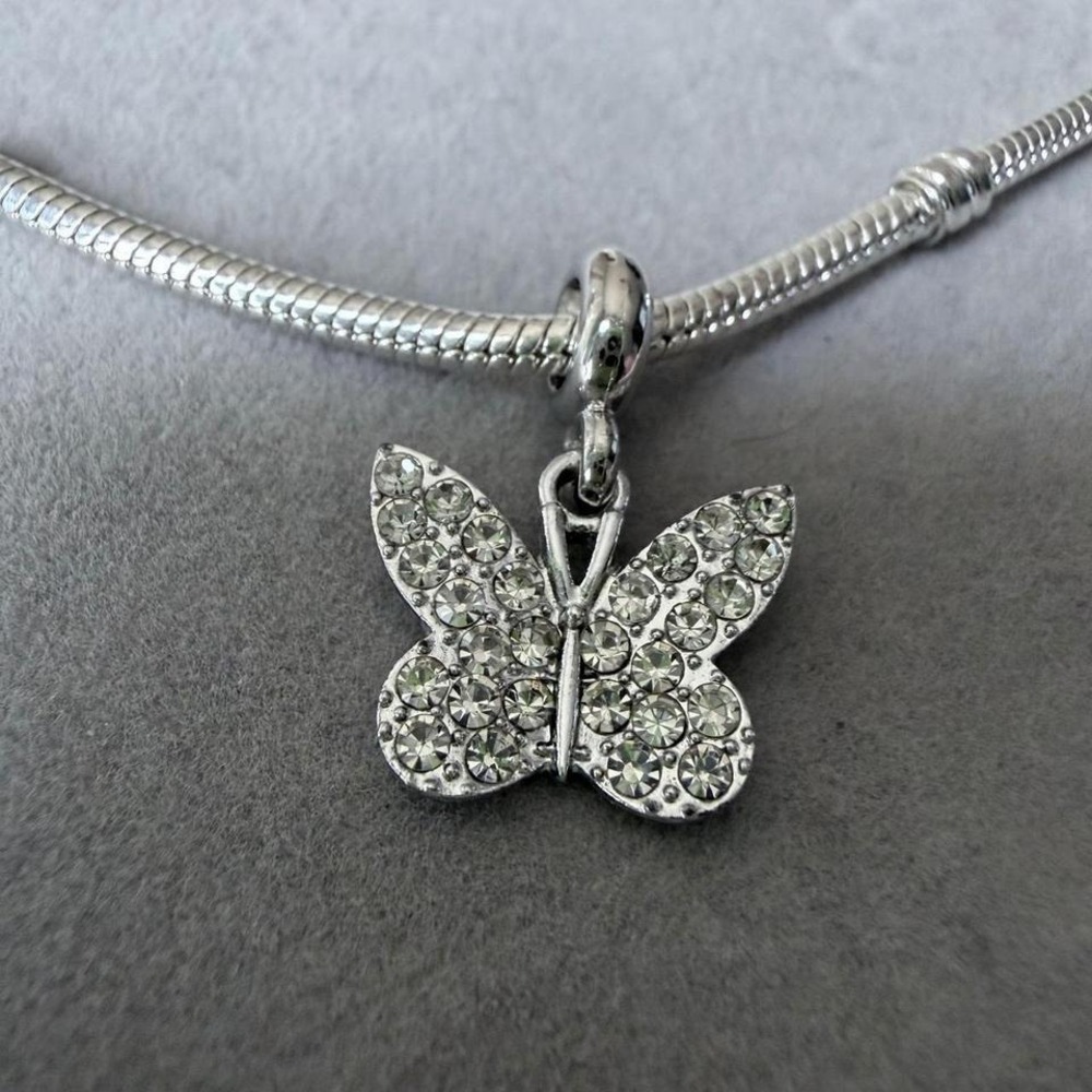 Silver Pave Crystal Butterfly Dangle Charm fits PANDORA - Picture 5 of 6